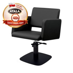 Czarny Fotel Fryzjerski LEA  Czarna Kwadratowa Podstawa  Ayala 48h krzesło fryzjerskie EVERSUN
