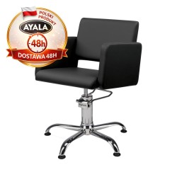 Czarny Fotel Fryzjerski LEA  Srebrna Pięcioramienna Podstawa  Ayala 48h krzesło fryzjerskie EVERSUN