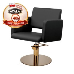 Czarny Fotel Fryzjerski LEA  Złota Okrągła Podstawa  Ayala 48h krzesło fryzjerskie EVERSUN