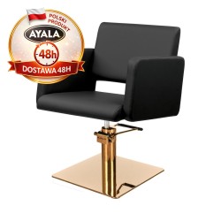 Czarny Fotel Fryzjerski LEA  Złota Kwadratowa Podstawa  Ayala 48h krzesło fryzjerskie EVERSUN