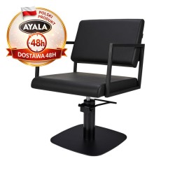 Czarny Fotel Fryzjerski LOFT  Czarna Kwadratowa Podstawa  Ayala 48h krzesło fryzjerskie EVERSUN