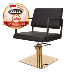 Czarny Fotel Fryzjerski LOFT  Złota Kwadratowa Podstawa  Ayala 48h krzesło fryzjerskie EVERSUN