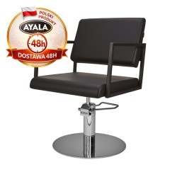 Czarny Fotel Fryzjerski LOFT  Srebrna Okrągła Podstawa  Ayala 48h krzesło fryzjerskie EVERSUN