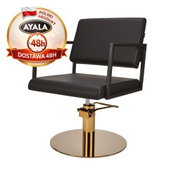 Czarny Fotel Fryzjerski LOFT  Złota Okrągła Podstawa  Ayala 48h krzesło fryzjerskie EVERSUN