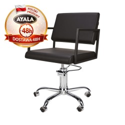 Czarny Fotel Fryzjerski LOFT  Srebrna Pięcioramienna Podstawa  Ayala 48h krzesło fryzjerskie EVERSUN