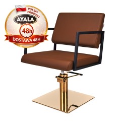Brązowy Fotel Fryzjerski LOFT  Złota Kwadratowa Podstawa  Ayala 48h krzesło fryzjerskie EVERSUN