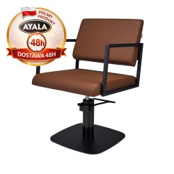 Brązowy Fotel Fryzjerski LOFT  Czarna Kwadratowa Podstawa  Ayala 48h krzesło fryzjerskie EVERSUN