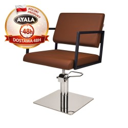 Brązowy Fotel Fryzjerski LOFT  Srebrna Kwadratowa Podstawa  Ayala 48h krzesło fryzjerskie EVERSUN