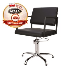 Czarny Fotel Fryzjerski LOFT  Srebrna Pięcioramienna Podstawa  Ayala 48h krzesło fryzjerskie EVERSUN