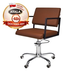 Brązowy Fotel Fryzjerski LOFT  Srebrna Pięcioramienna Podstawa  Ayala 48h krzesło fryzjerskie EVERSUN