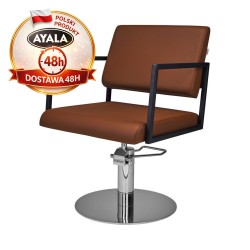 Brązowy Fotel Fryzjerski LOFT  Srebrna Okrągła Podstawa  Ayala 48h krzesło fryzjerskie EVERSUN