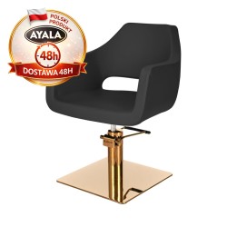 Czarny Fotel Fryzjerski MAREA  Złota Kwadratowa Podstawa  Ayala 48h krzesło fryzjerskie EVERSUN
