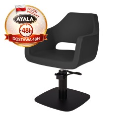 Czarny Fotel Fryzjerski MAREA  Czarna Kwadratowa Podstawa  Ayala 48h krzesło fryzjerskie EVERSUN
