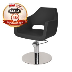 Czarny Fotel Fryzjerski MAREA  Srebrna Okrągła Podstawa  Ayala 48h krzesło fryzjerskie EVERSUN