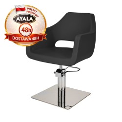 Czarny Fotel Fryzjerski MAREA  Srebrna Kwadratowa Podstawa  Ayala 48h krzesło fryzjerskie EVERSUN