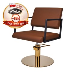 Brązowy Fotel Fryzjerski LOFT  Złota Okrągła Podstawa  Ayala 48h krzesło fryzjerskie EVERSUN