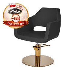 Czarny Fotel Fryzjerski MAREA  Złota Okrągła Podstawa  Ayala 48h krzesło fryzjerskie EVERSUN