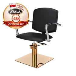 Czarny Fotel Fryzjerski PAKO  Złota Kwadratowa Podstawa  Ayala 48h krzesło fryzjerskie EVERSUN