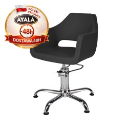 Czarny Fotel Fryzjerski MAREA  Srebrna Pięcioramienna Podstawa  Ayala 48h krzesło fryzjerskie EVERSUN