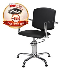 Czarny Fotel Fryzjerski PAKO  Srebrna Pięcioramienna Podstawa  Ayala 48h krzesło fryzjerskie EVERSUN