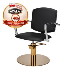 Czarny Fotel Fryzjerski PAKO  Złota Okrągła Podstawa  Ayala 48h krzesło fryzjerskie EVERSUN