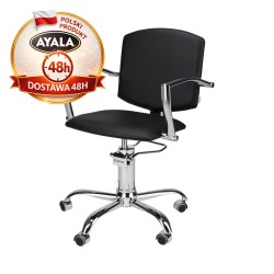 Czarny Fotel Fryzjerski PAKO  Srebrna Pięcioramienna Podstawa  Ayala 48h krzesło fryzjerskie EVERSUN