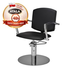 Czarny Fotel Fryzjerski PAKO  Srebrna Okrągła Podstawa  Ayala 48h krzesło fryzjerskie EVERSUN