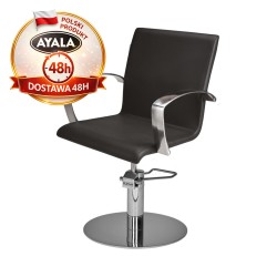 Czarny Fotel Fryzjerski PARTNER  Srebrna Okrągła Podstawa  Ayala 48h krzesło fryzjerskie EVERSUN