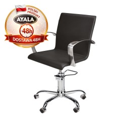 Czarny Fotel Fryzjerski PARTNER  Srebrna Pięcioramienna Podstawa  Ayala 48h krzesło fryzjerskie EVERSUN