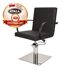 Czarny Fotel Fryzjerski PIK  Srebrna Kwadratowa Podstawa  Ayala 48h krzesło fryzjerskie EVERSUN
