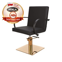 Czarny Fotel Fryzjerski PIK  Złota Kwadratowa Podstawa  Ayala 48h krzesło fryzjerskie EVERSUN