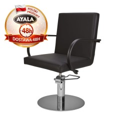 Czarny Fotel Fryzjerski PIK  Srebrna Okrągła Podstawa  Ayala 48h krzesło fryzjerskie EVERSUN