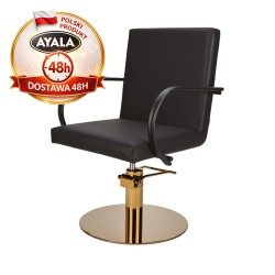 Czarny Fotel Fryzjerski PIK  Złota Okrągła Podstawa  Ayala 48h krzesło fryzjerskie EVERSUN