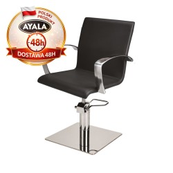 Czarny Fotel Fryzjerski PARTNER  Srebrna Kwadratowa Podstawa  Ayala 48h krzesło fryzjerskie EVERSUN