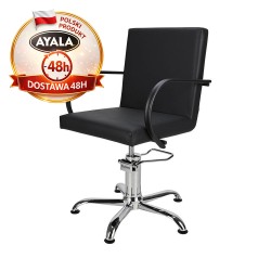 Czarny Fotel Fryzjerski PIK  Srebrna Pięcioramienna Podstawa  Ayala 48h krzesło fryzjerskie EVERSUN