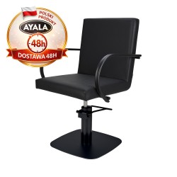 Czarny Fotel Fryzjerski PIK  Czarna Kwadratowa Podstawa  Ayala 48h krzesło fryzjerskie EVERSUN
