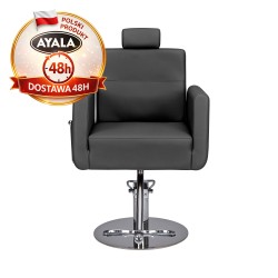 Czarny Fotel Fryzjerski RAY  Srebrna Okrągła Podstawa  Ayala 48h krzesło fryzjerskie EVERSUN