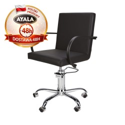 Czarny Fotel Fryzjerski PIK  Srebrna Pięcioramienna Podstawa  Ayala 48h krzesło fryzjerskie EVERSUN