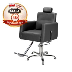 Czarny Fotel Fryzjerski RAY  Srebrna Pięcioramienna Podstawa  Ayala 48h krzesło fryzjerskie EVERSUN