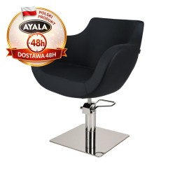 Czarny Fotel Fryzjerski THOMAS  Srebrna Kwadratowa Podstawa  Ayala 48h krzesło fryzjerskie EVERSUN