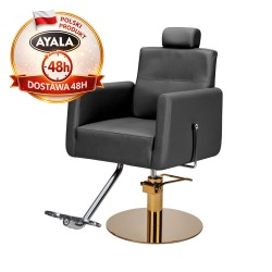Czarny Fotel Fryzjerski RAY  Złota Okrągła Podstawa  Ayala 48h krzesło fryzjerskie EVERSUN