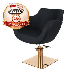Czarny Fotel Fryzjerski THOMAS  Złota Kwadratowa Podstawa  Ayala 48h krzesło fryzjerskie EVERSUN