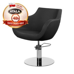Czarny Fotel Fryzjerski THOMAS  Srebrna Okrągła Podstawa  Ayala 48h krzesło fryzjerskie EVERSUN