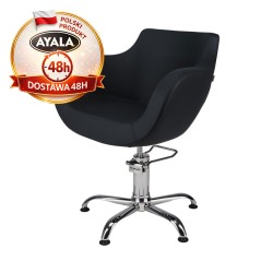 Czarny Fotel Fryzjerski THOMAS  Srebrna Pięcioramienna Podstawa  Ayala 48h krzesło fryzjerskie EVERSUN