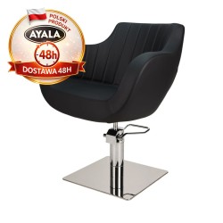 Czarny Fotel Fryzjerski THOMAS P  Srebrna Kwadratowa Podstawa  Ayala 48h krzesło fryzjerskie EVERSUN