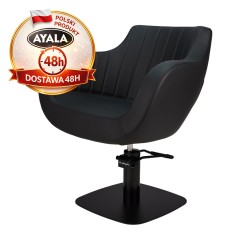 Czarny Fotel Fryzjerski THOMAS P  Czarna Kwadratowa Podstawa  Ayala 48h krzesło fryzjerskie EVERSUN