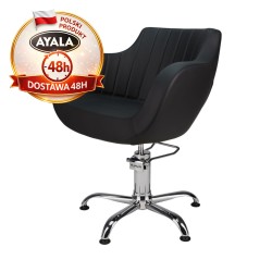 Czarny Fotel Fryzjerski THOMAS P  Srebrna Pięcioramienna Podstawa  Ayala 48h krzesło fryzjerskie EVERSUN