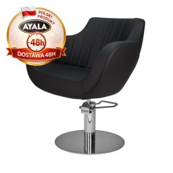 Czarny Fotel Fryzjerski THOMAS P  Srebrna Okrągła Podstawa  Ayala 48h krzesło fryzjerskie EVERSUN