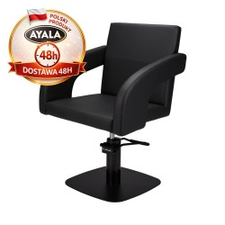 Czarny Fotel Fryzjerski TINA  Czarna Kwadratowa Podstawa  Ayala 48h krzesło fryzjerskie EVERSUN