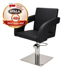 Czarny Fotel Fryzjerski TINA  Srebrna Kwadratowa Podstawa  Ayala 48h krzesło fryzjerskie EVERSUN